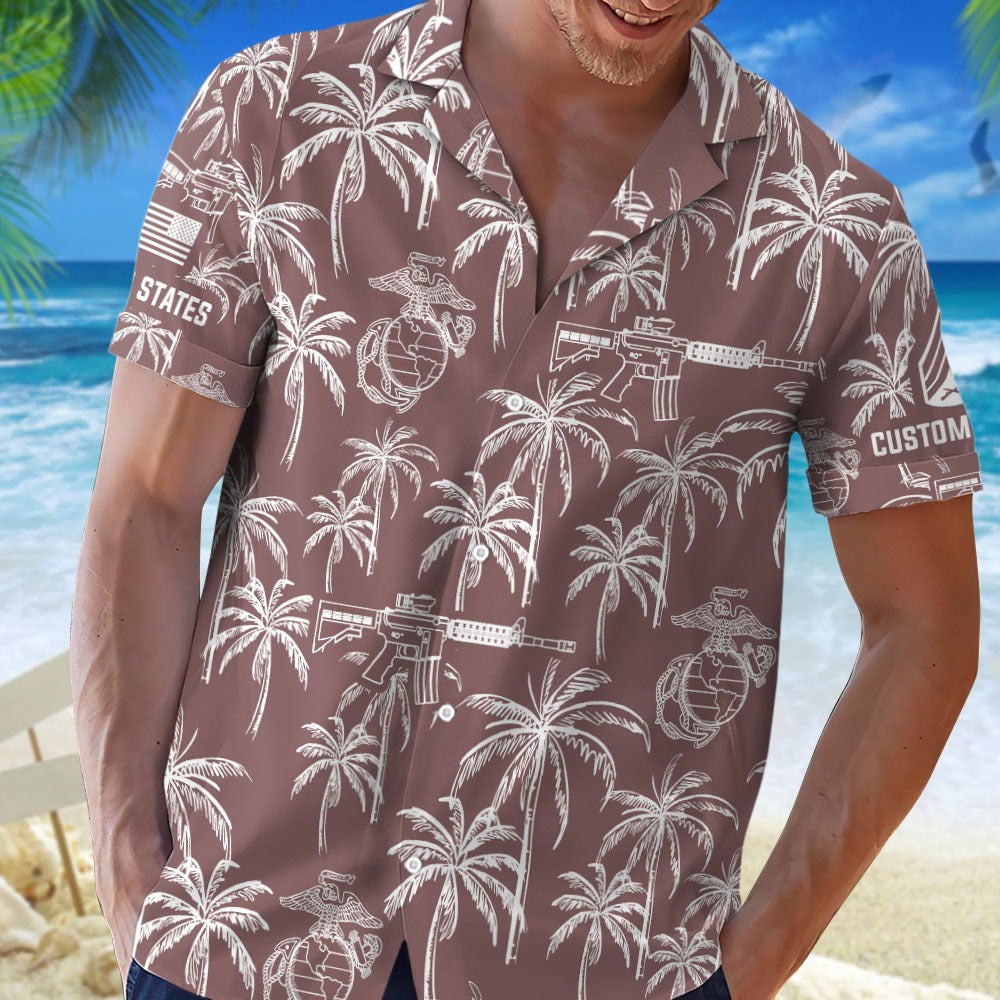 US Marine Corps – Hawaiian Shirt – Tropical Line Art