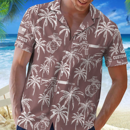 US Marine Corps – Hawaiian Shirt – Tropical Line Art