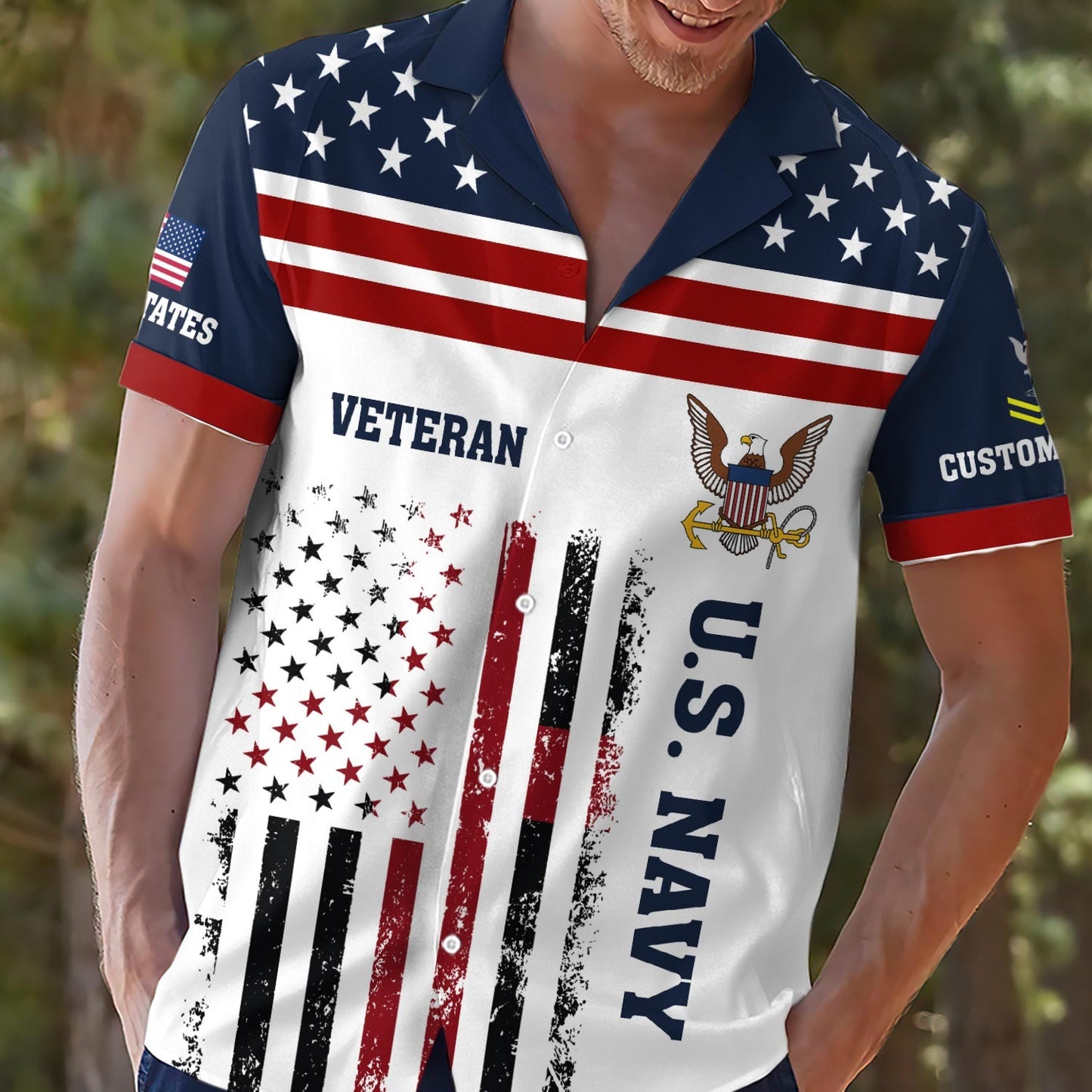 US Navy – Hawaiian Shirt –  Patriotic Stripe Graphic