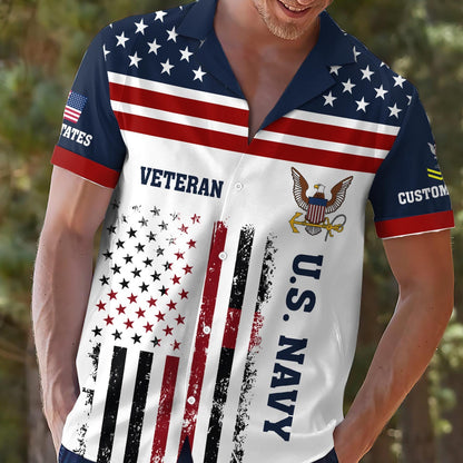 US Navy – Hawaiian Shirt –  Patriotic Stripe Graphic