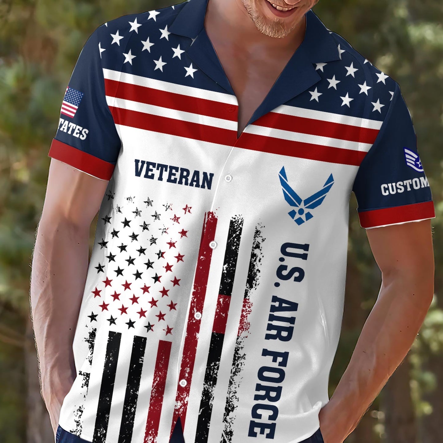 US Air Force – Hawaiian Shirt – Patriotic Stripe Graphic