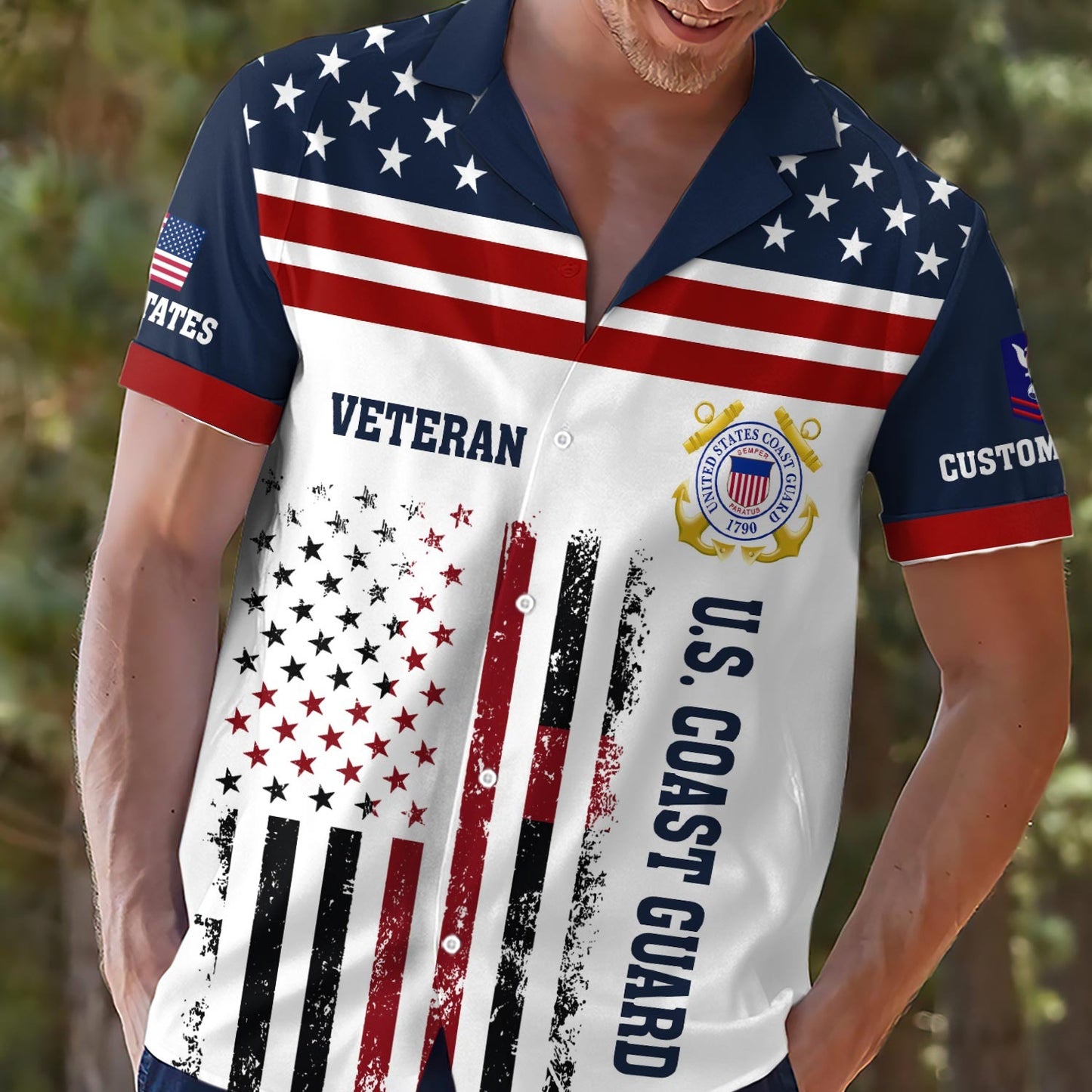 US Coast Guard – Hawaiian Shirt – Patriotic Stripe Graphic
