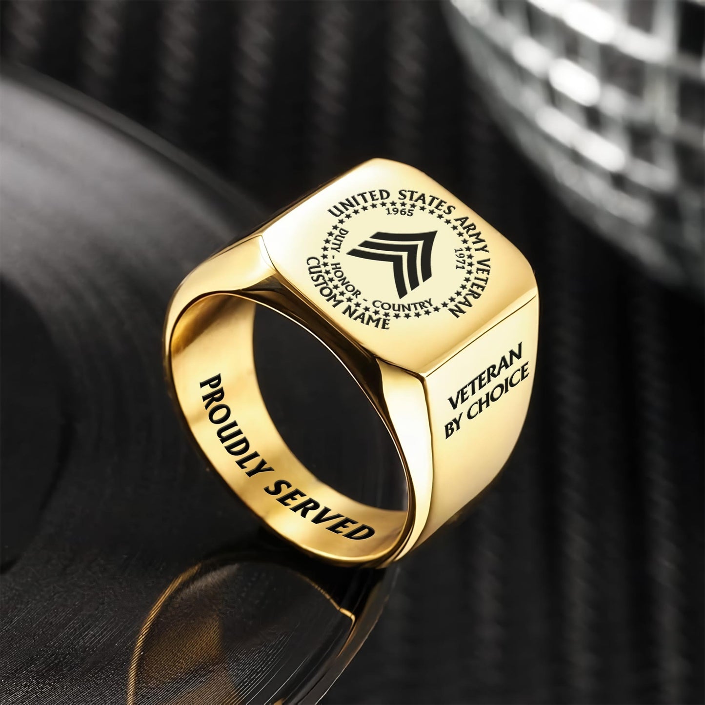 US Army – Engraved Men's Ring – Veteran By Choice