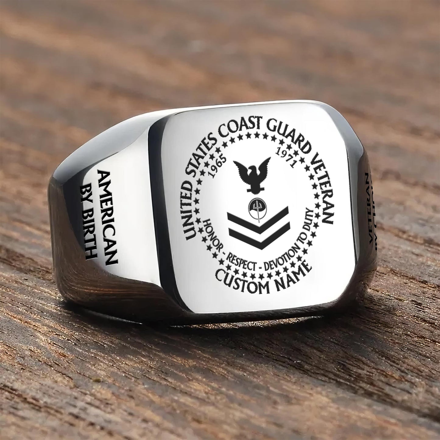 US Coast Guard – Engraved Men's Ring – Veteran By Choice