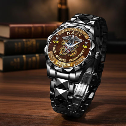 US Navy – Diamond-Cut Bezel Watch – Duty Honor Country