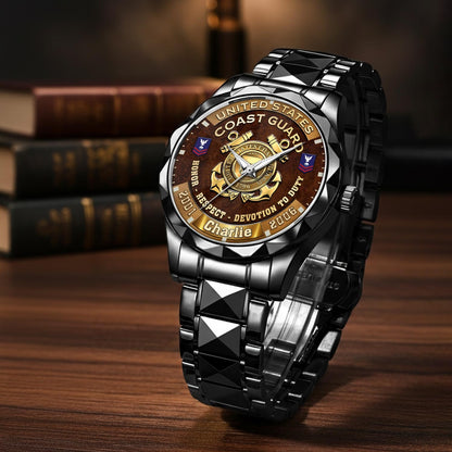 US Coast Guard – Diamond-Cut Bezel Watch – Duty Honor Country