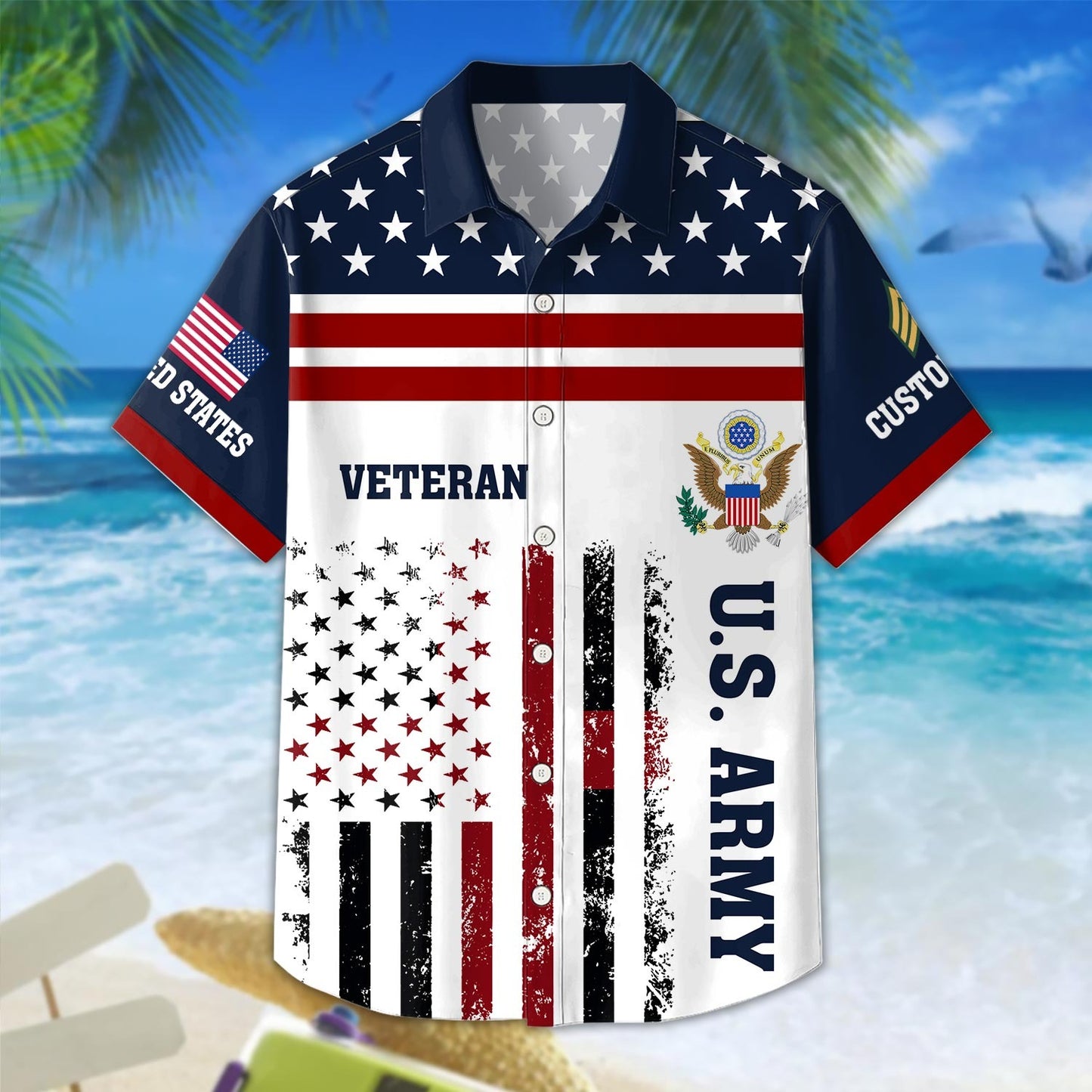US Army – Hawaiian Shirt – Patriotic Stripe Graphic