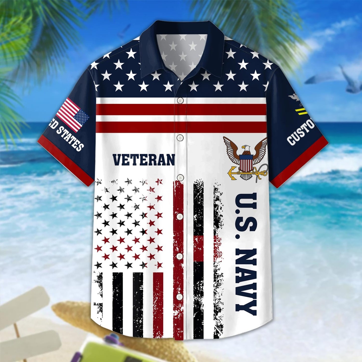 US Navy – Hawaiian Shirt –  Patriotic Stripe Graphic