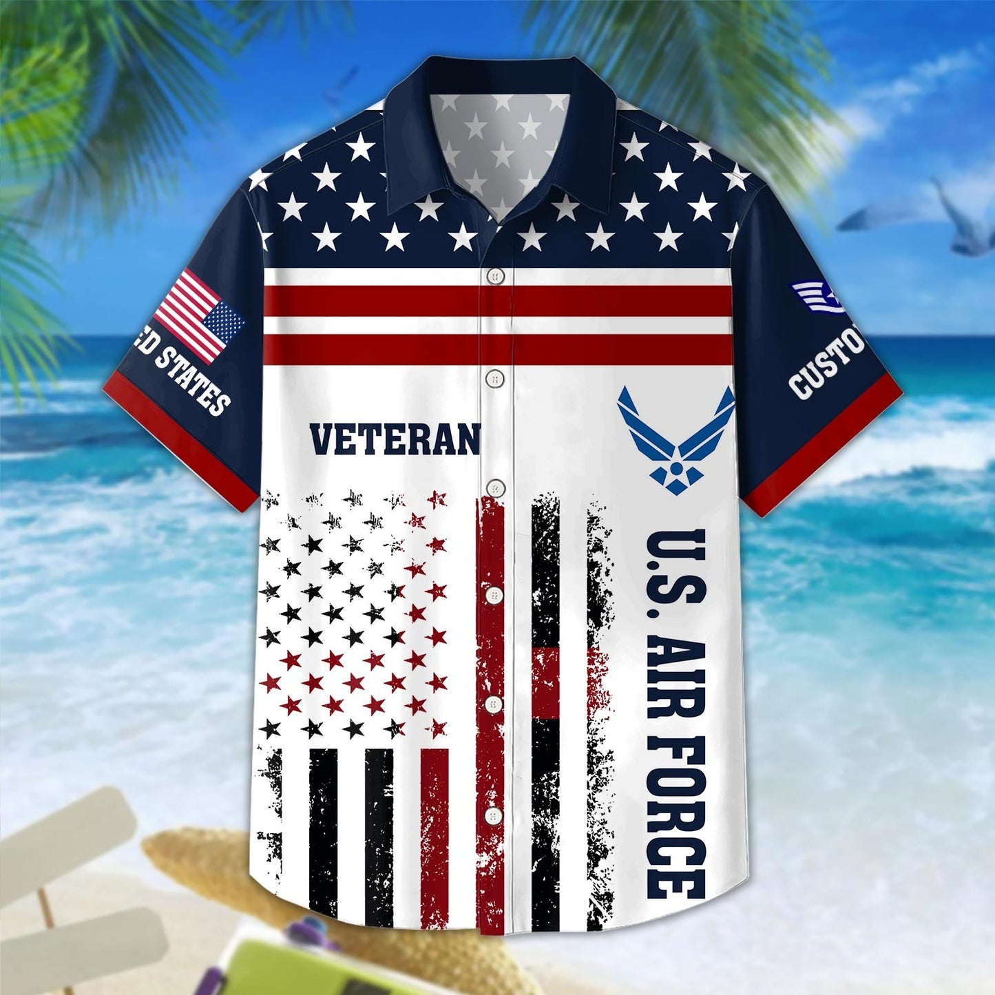 US Air Force – Hawaiian Shirt – Patriotic Stripe Graphic