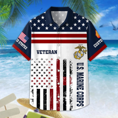 US Marine Corps – Hawaiian Shirt – Patriotic Stripe Graphic