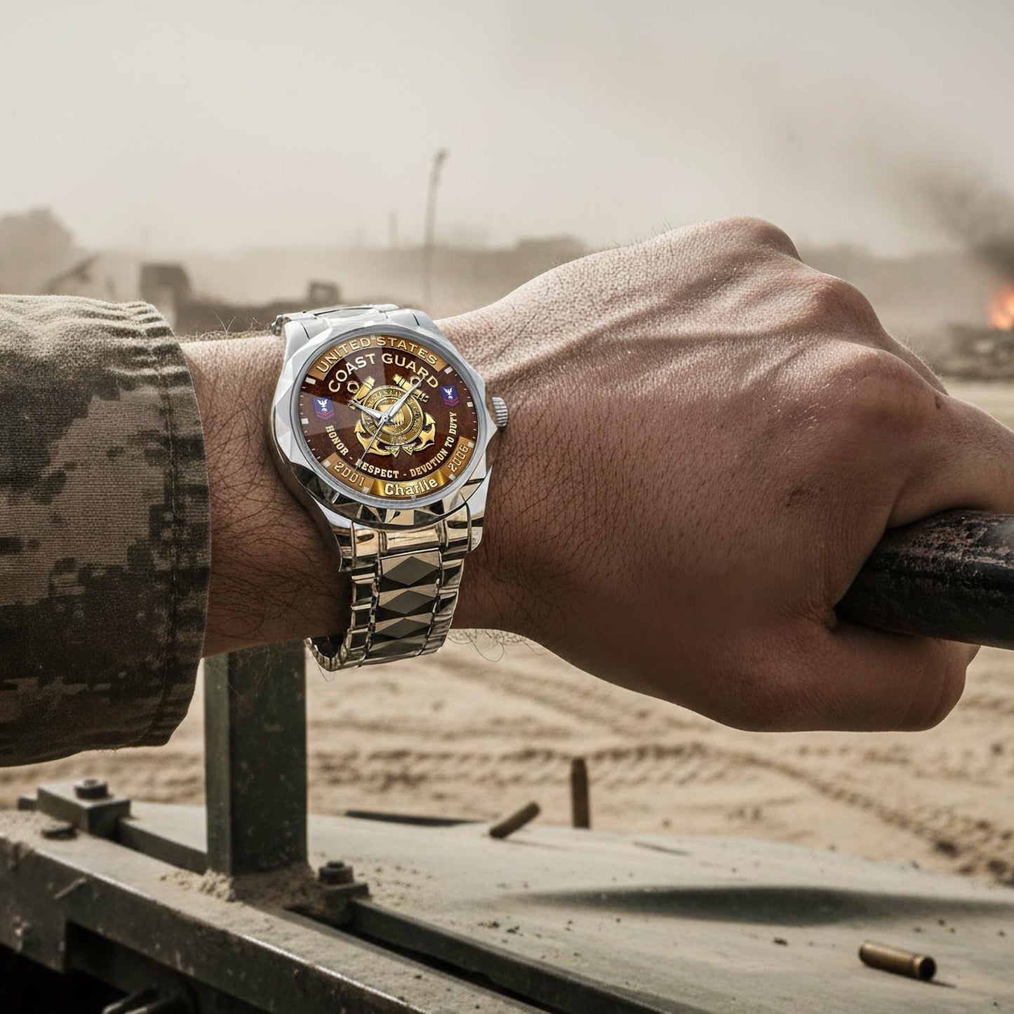 US Coast Guard – Diamond-Cut Bezel Watch – Duty Honor Country