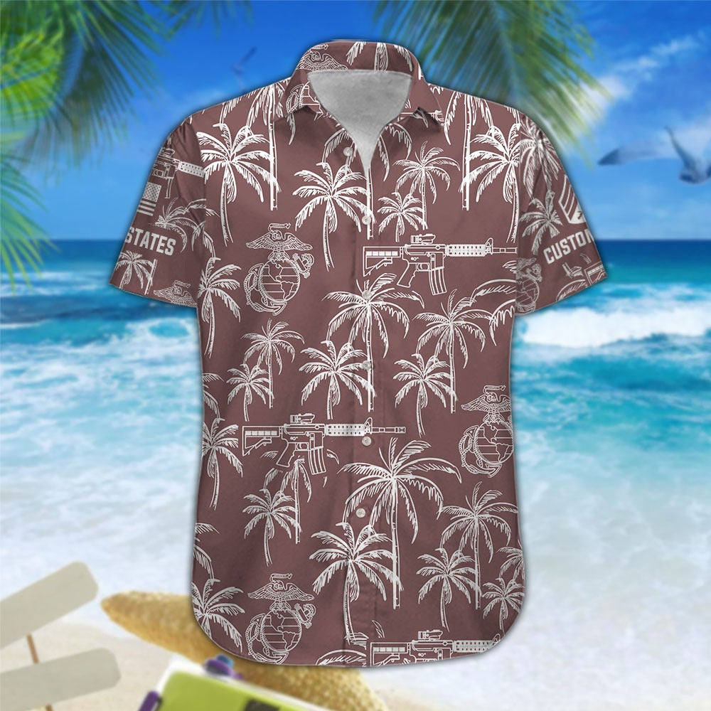 US Marine Corps – Hawaiian Shirt – Tropical Line Art