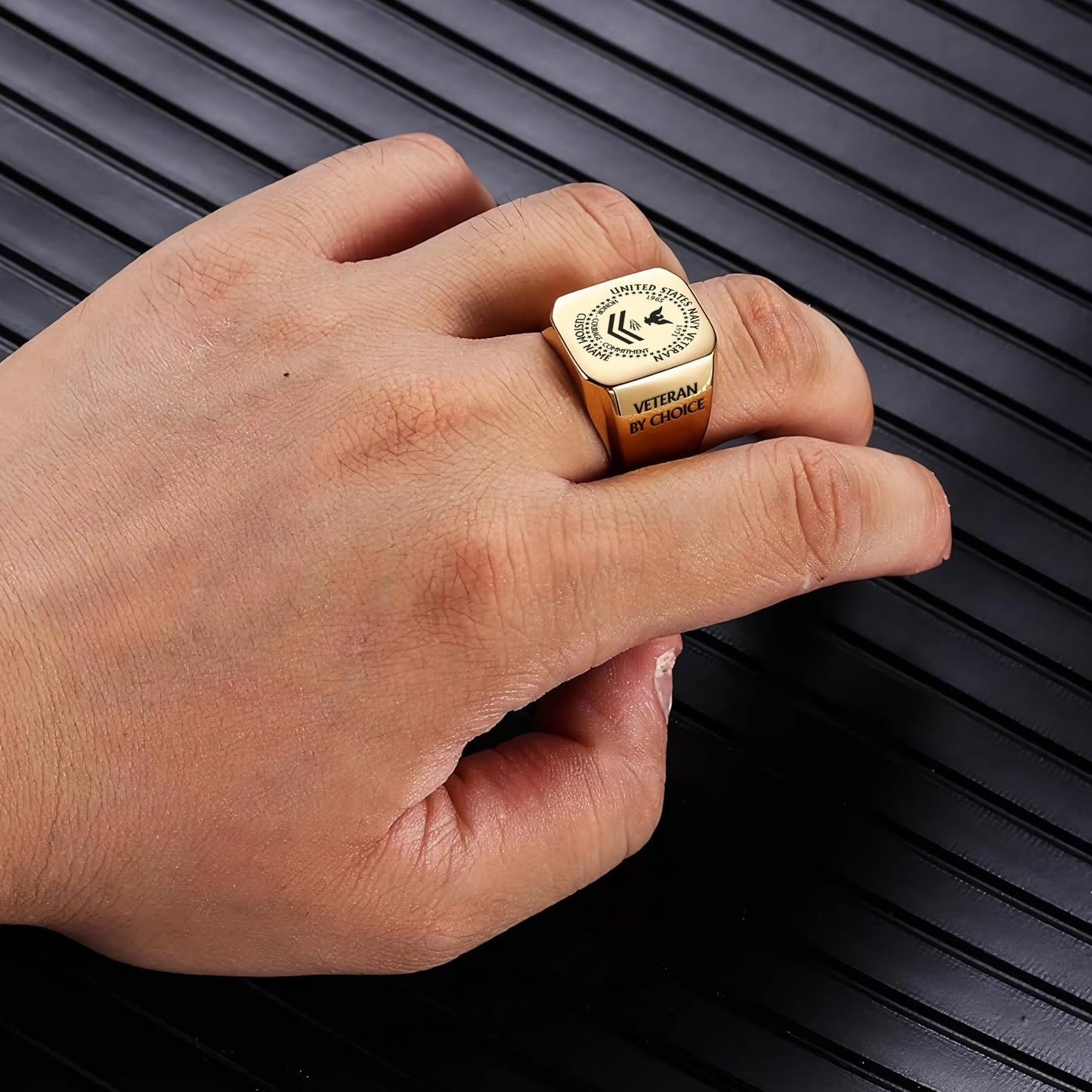 US Navy – Engraved Men's Ring – Veteran By Choice