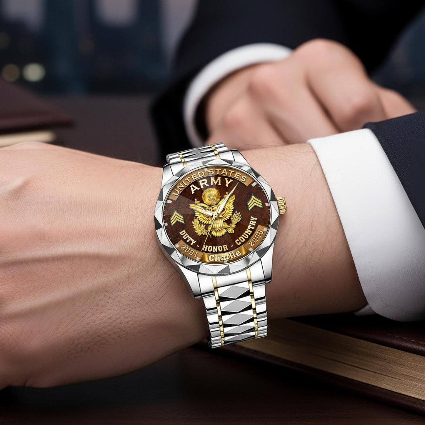 US Army – Diamond-Cut Bezel Watch – Duty Honor Country