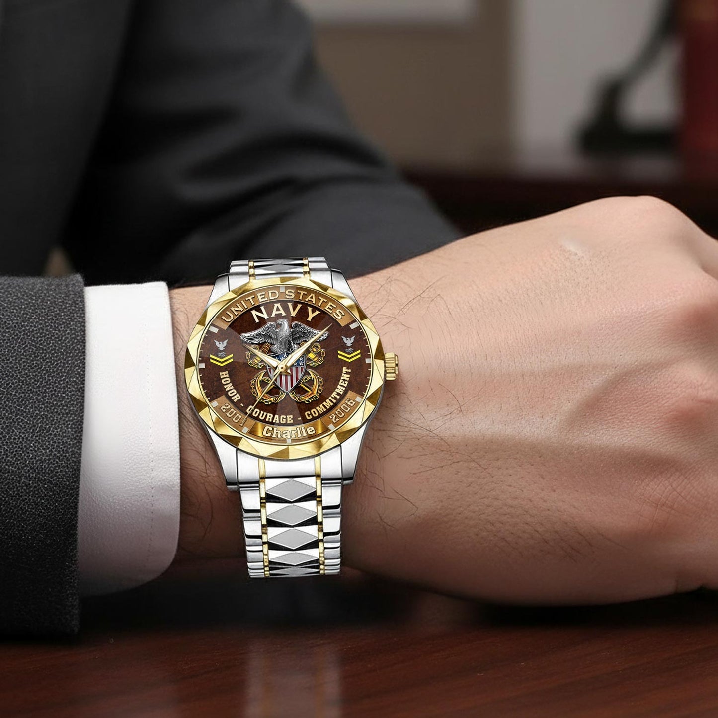 US Navy – Diamond-Cut Bezel Watch – Duty Honor Country