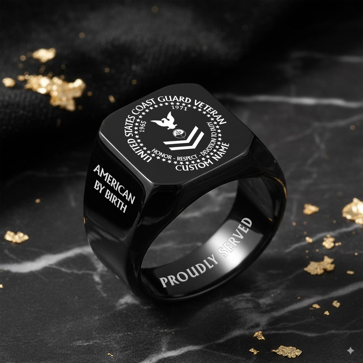US Coast Guard – Engraved Men's Ring – Veteran By Choice