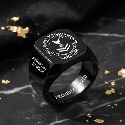 US Coast Guard – Engraved Men's Ring – Veteran By Choice
