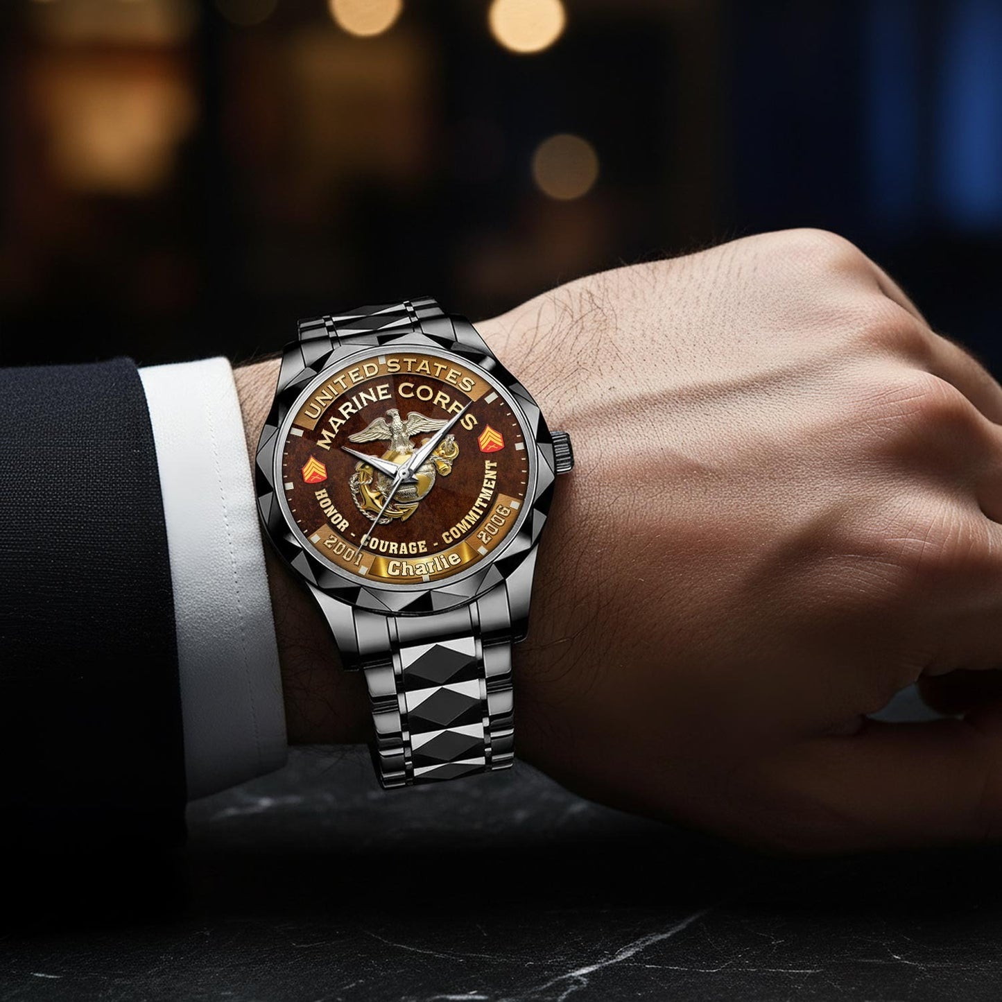 US Marine Corps – Diamond-Cut Bezel Watch – Duty Honor Country