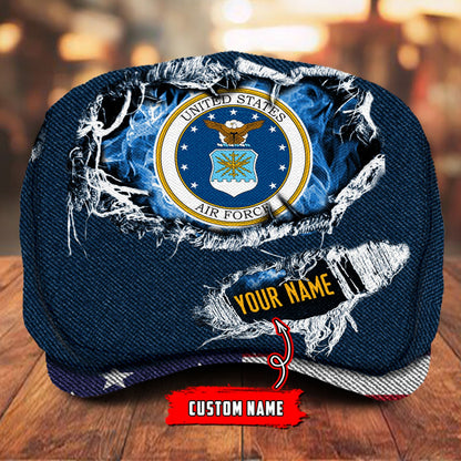 Custom U.S. Air Force Veteran Jeff Cap – Name, Rank & Service Years Personalized - Distressed denim pattern