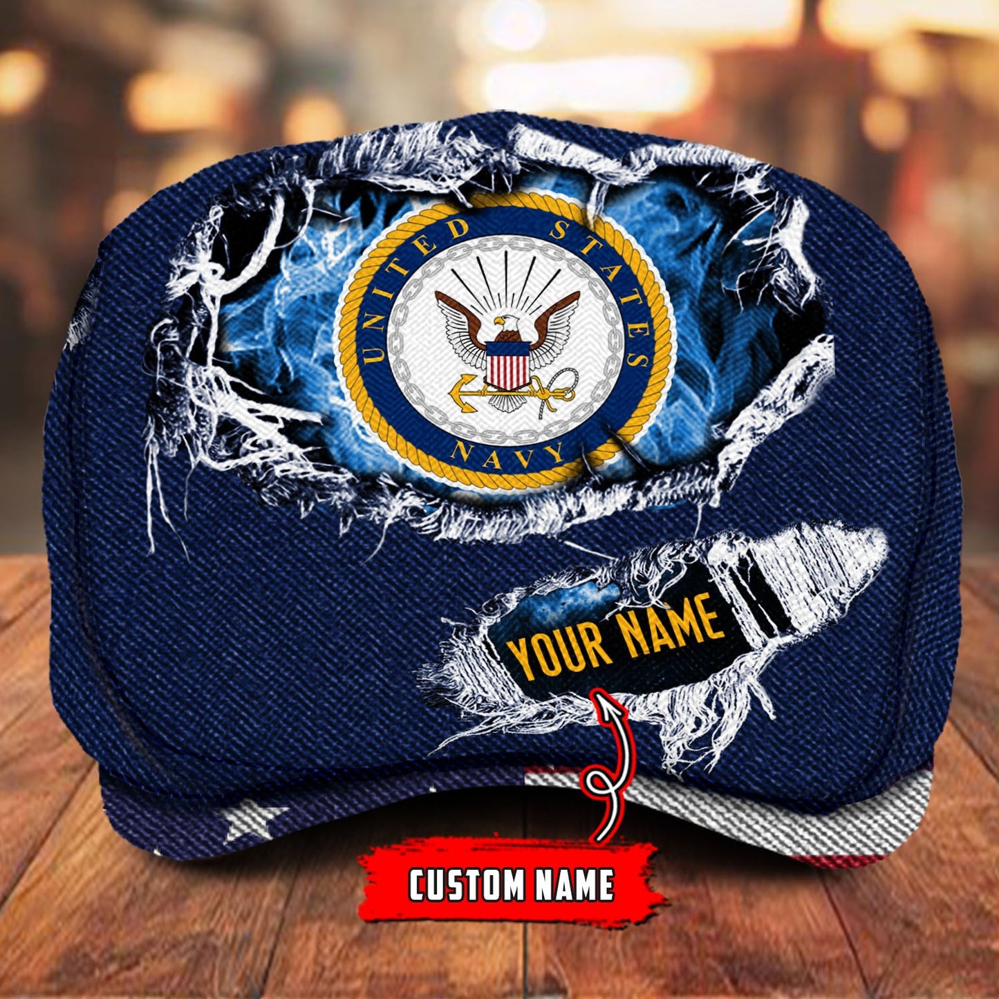 Custom U.S. Navy Veteran Jeff Cap – Name, Rank & Service Years Personalized - Distressed denim pattern