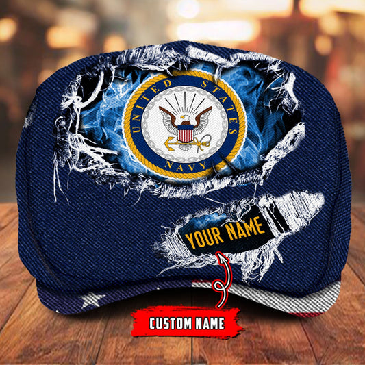 Custom U.S. Navy Veteran Jeff Cap – Name, Rank & Service Years Personalized - Distressed denim pattern
