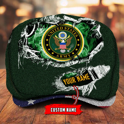 Custom U.S. Army Veteran Jeff Cap – Name, Rank & Service Years Personalized - Distressed denim pattern