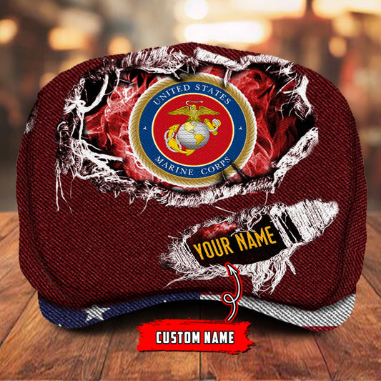 Custom U.S. Marine Corps Jeff Cap – Name, Rank & Service Years Personalized - Distressed denim pattern