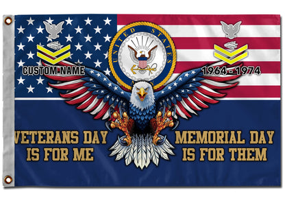 U.S. Navy Flying Flag –  VETERANS DAY IS FOR ME - MEMORIAL DAY IS FOR THEM