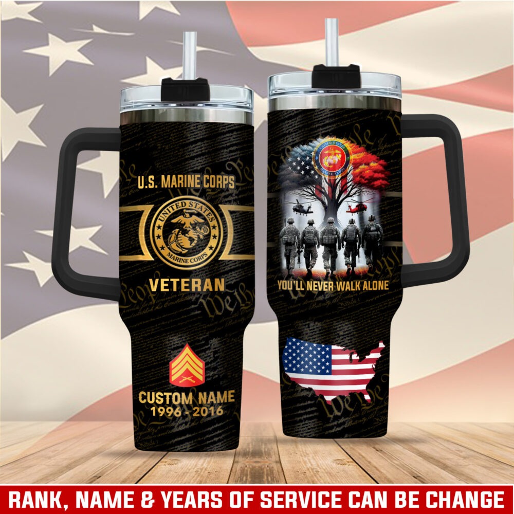 US Marine Corps – Tumbler 40oz - YOU'LL NEVER WALK ALONE
