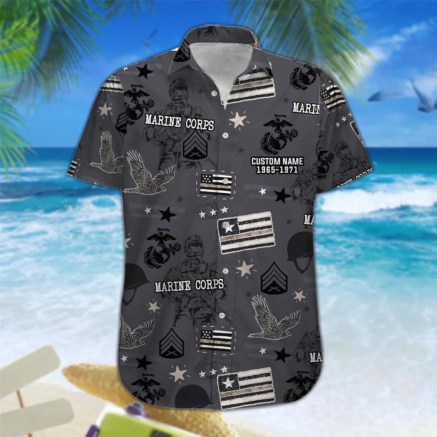 US Marine Corps – Hawaiian Shirt – Pride Black & Grey Patriotic Shirt