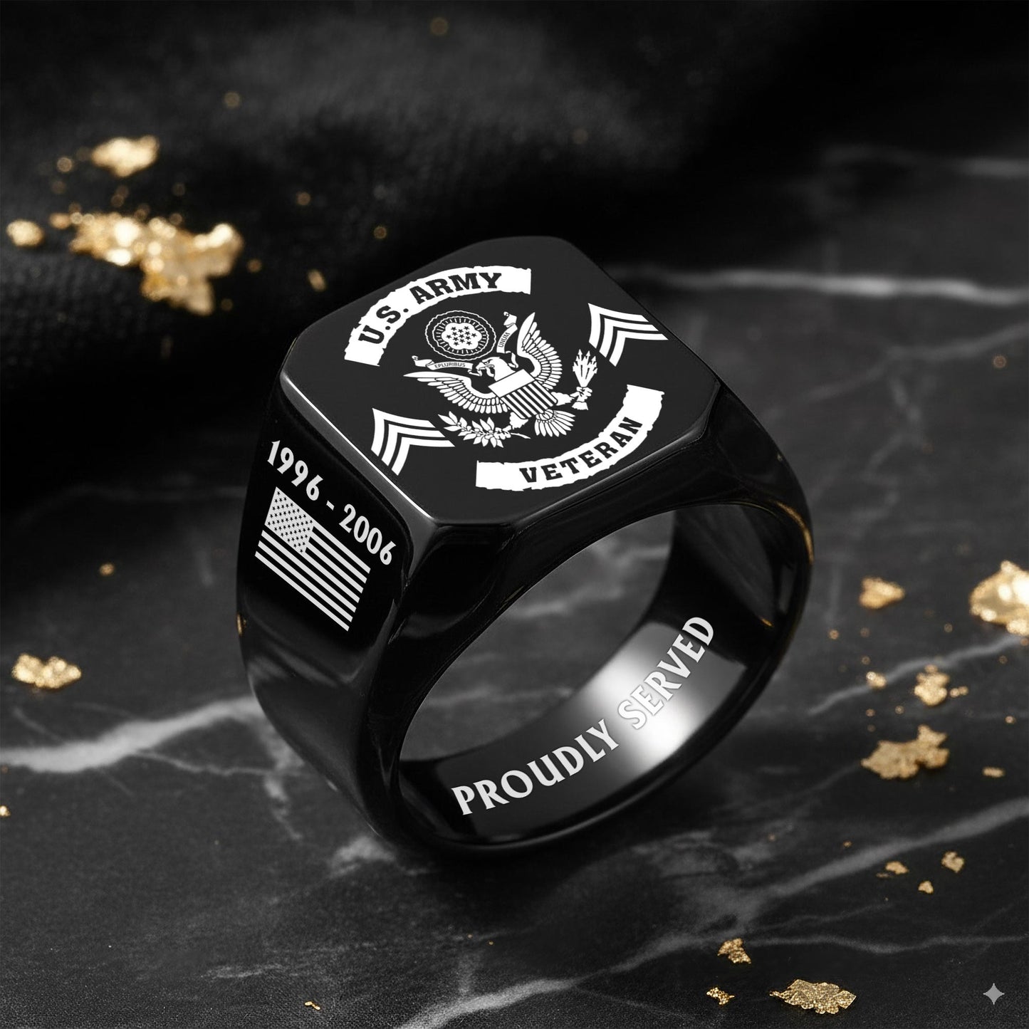 US Army – Engraved Men's Ring – Veteran Badge Crest