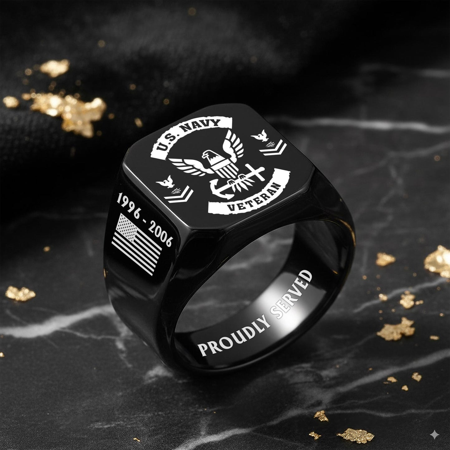 US Navy – Engraved Men's Ring – Veteran Badge Crest