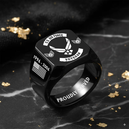 US Air Force – Engraved Men's Ring – Veteran Badge Crest