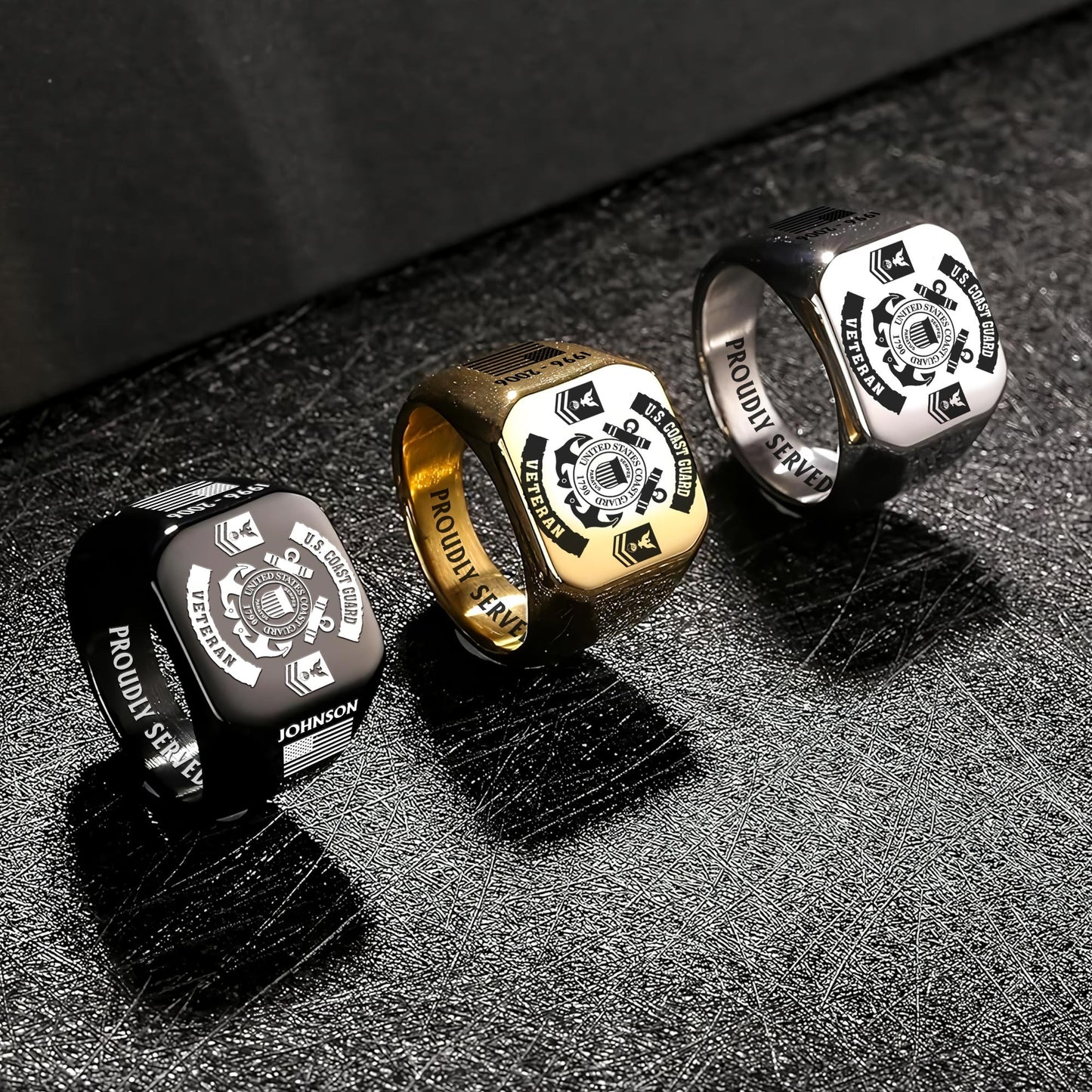 US Coast Guard – Engraved Men's Ring – Veteran Badge Crest