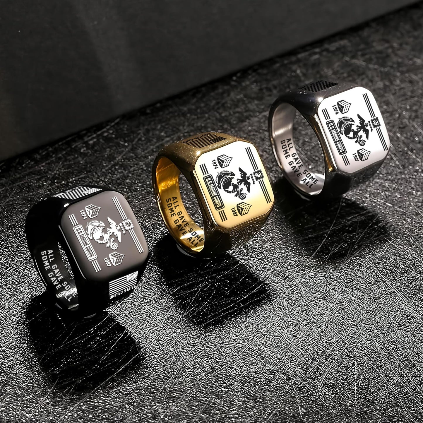 US Marine Corps – Engraved Men's Ring –  Service Insignia Crest