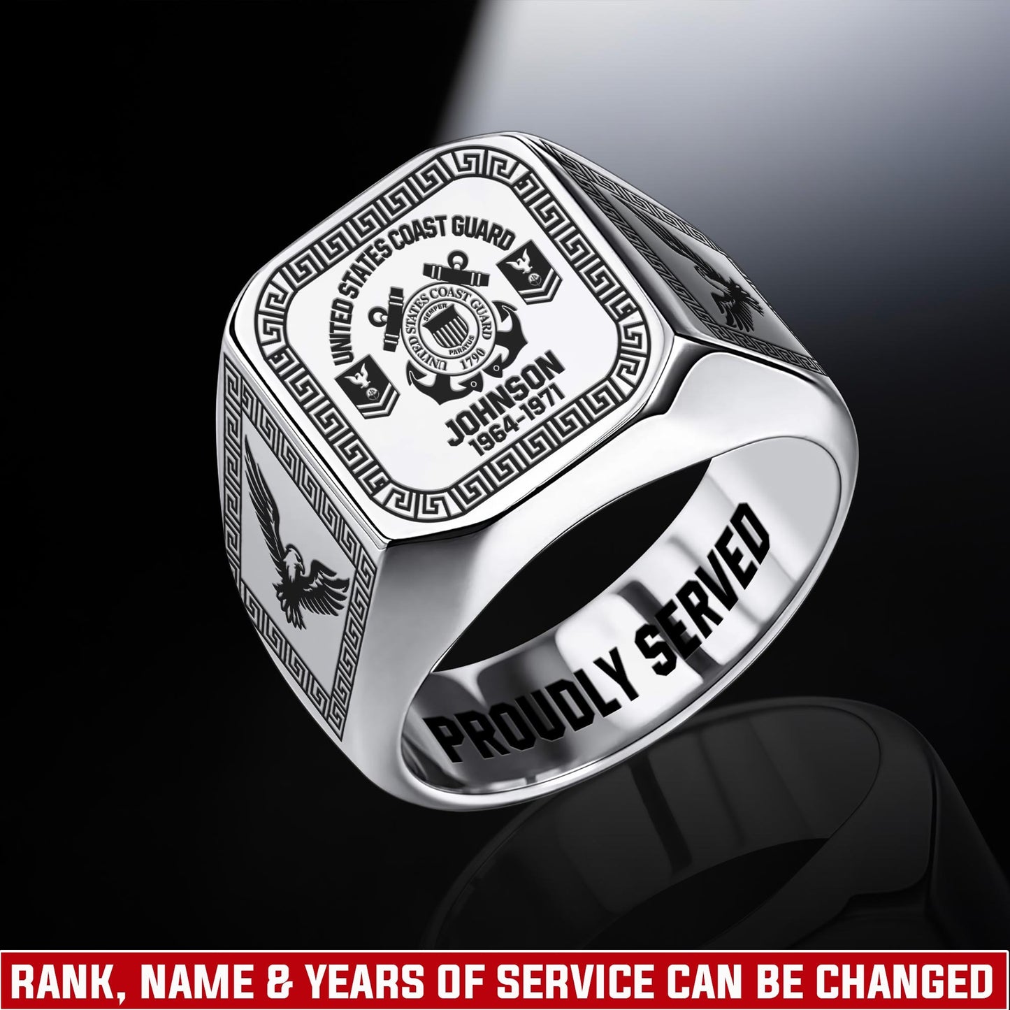 US Coast Guard – Engraved Men's Ring –  Heritage Greek Crest