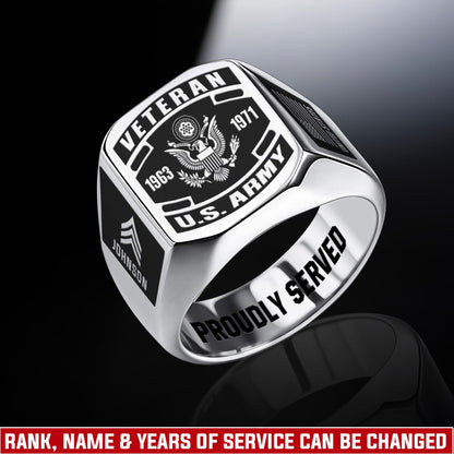 US Army – Engraved Men's Ring – Veteran Black Shield