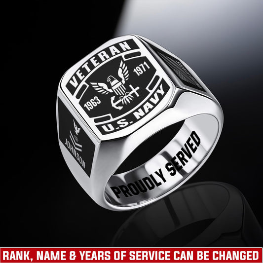 US Navy – Engraved Men's Ring – Veteran Black Shield