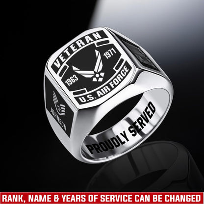 US Air Force – Engraved Men's Ring – Veteran Black Shield