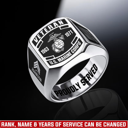 US Marine Corps – Engraved Men's Ring –  Veteran Black Shield