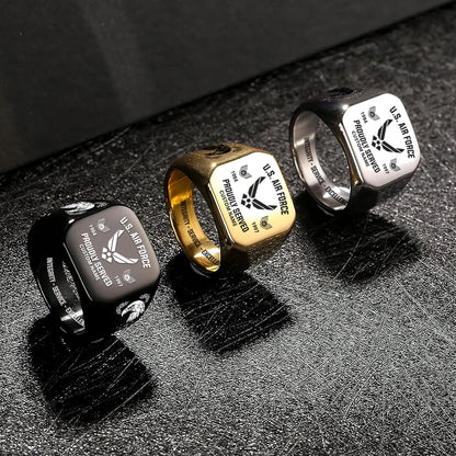 US Air Force – Engraved Men's Ring – Service Honor Crest