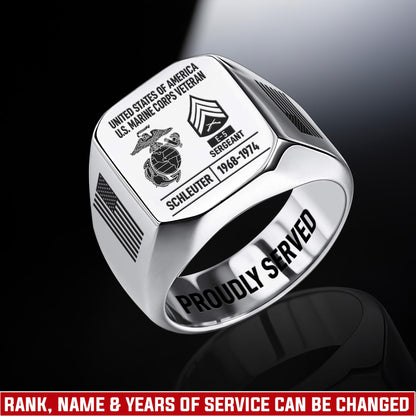 US Marine Corps – Engraved Men's Ring –  Custom Rank Memorial Design