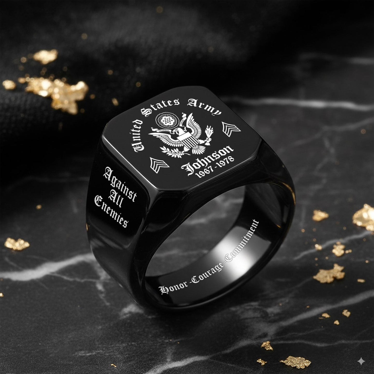 US Army – Engraved Men's Ring – Custom Military Crest