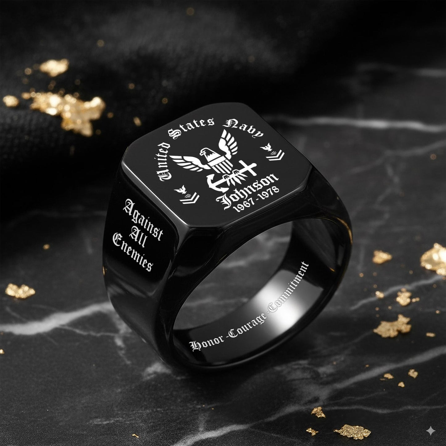 US Navy – Engraved Men's Ring – Custom Military Crest