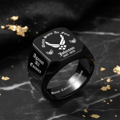 US Air Force – Engraved Men's Ring – Custom Military Crest