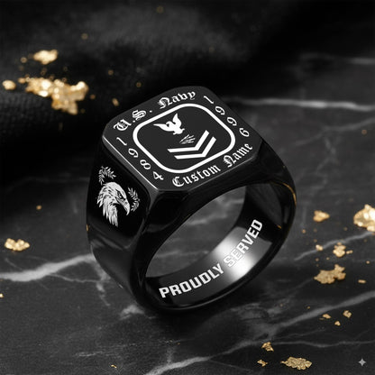 US Navy – Engraved Men's Ring – Military Rank Badge
