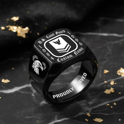 US Coast Guard – Engraved Men's Ring –  Military Rank Badge