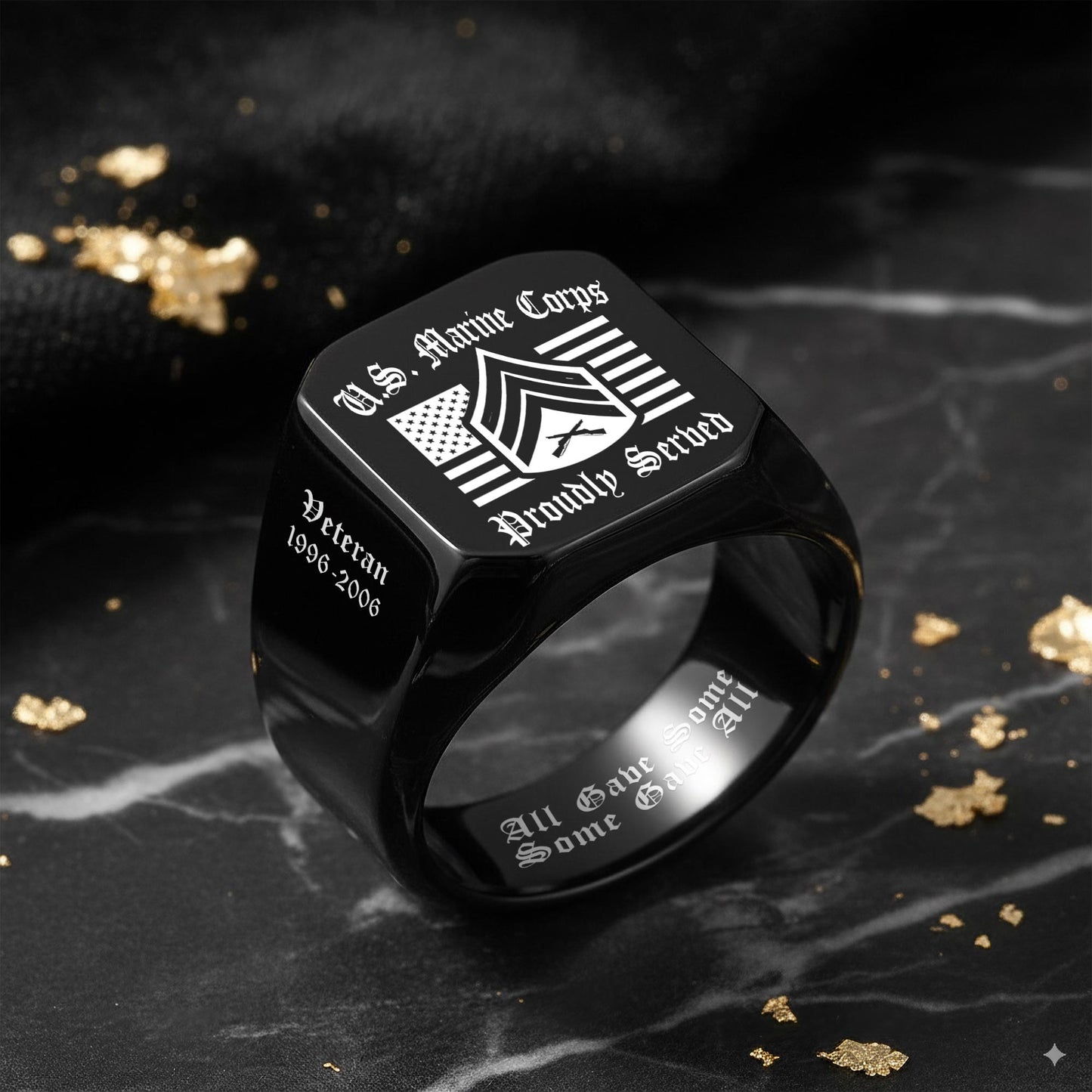 US Marine Corps – Engraved Men's Ring –  Proud Service Crest