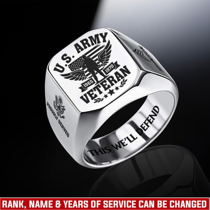 US Army – Engraved Men's Ring – Valor Veteran Crest