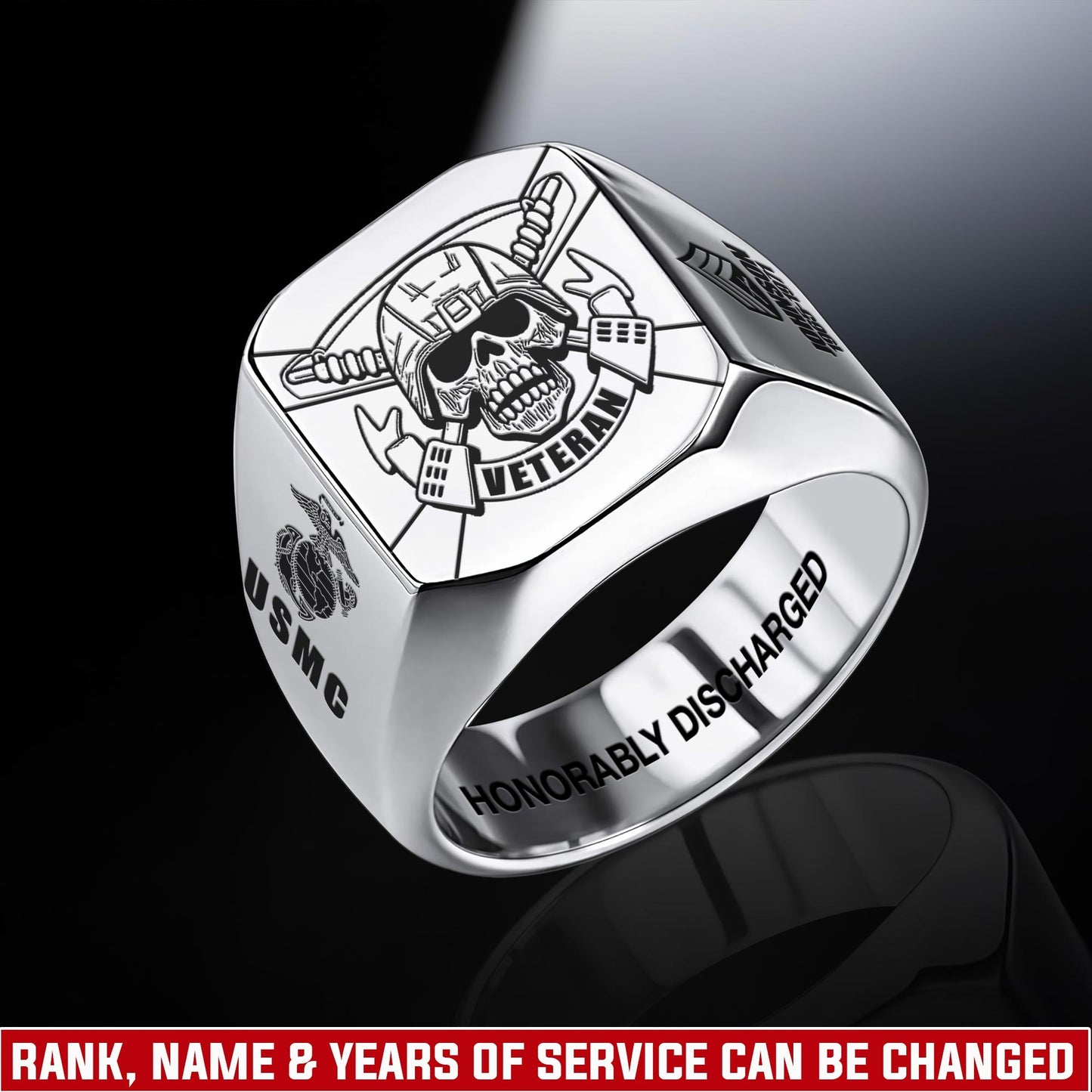 US Marine Corps – Engraved Men's Ring – Veteran Skull Signet